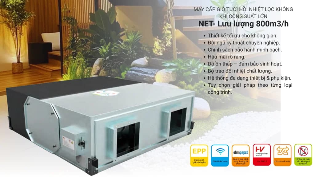 Máy lọc và cấp khí tươi thu hồi nhiệt NET.800 (Menred) (NET 800) - Menred - Điện máy ELC