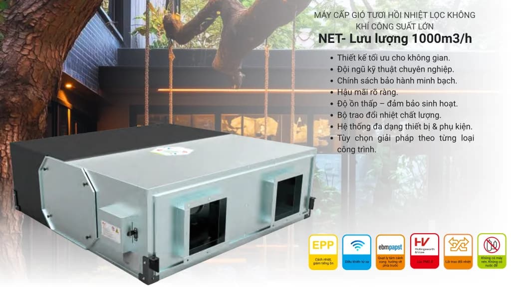 Máy lọc và cấp khí tươi thu hồi nhiệt NET.1000 (Menred) (NET 1000) - Menred - Điện máy ELC