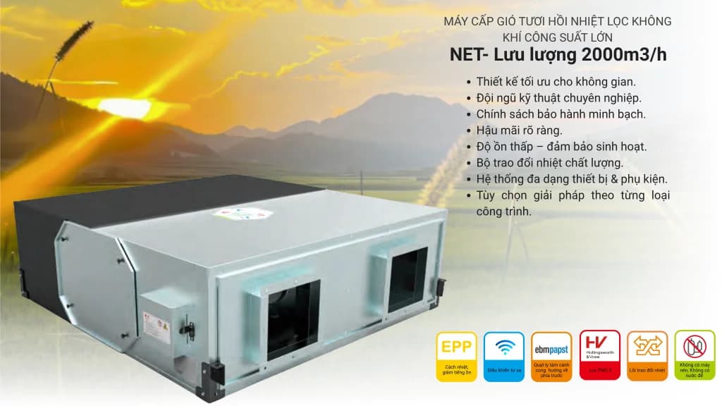 Máy lọc và cấp khí tươi thu hồi nhiệt NET 2000 (Menred) (NET 2000) - Menred - Điện máy ELC