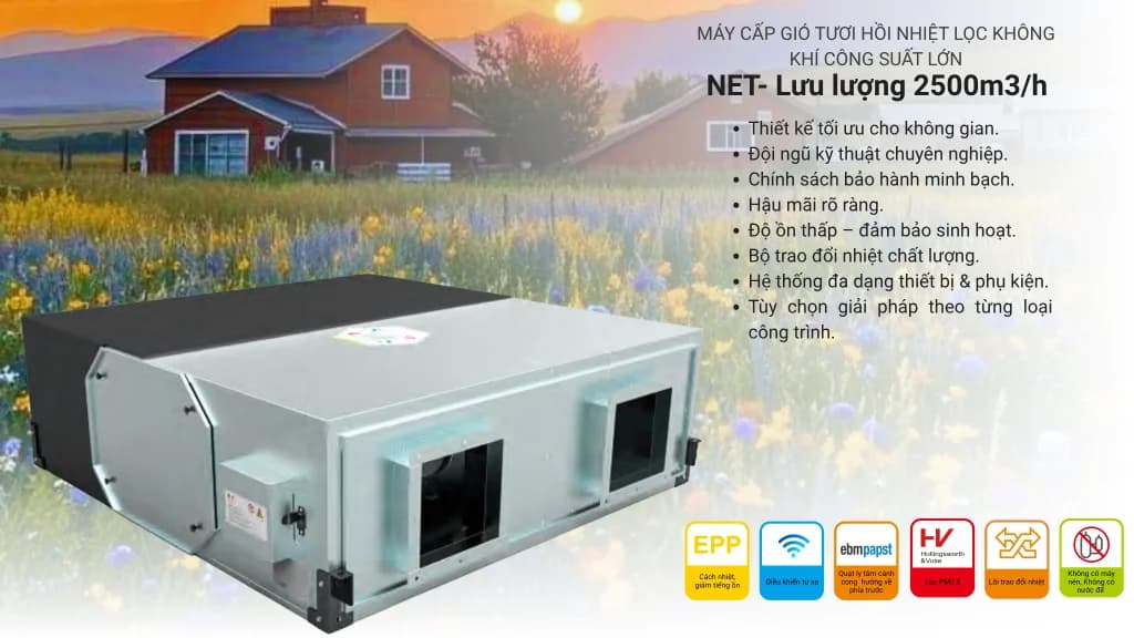 Máy lọc và cấp khí tươi thu hồi nhiệt NET.2500 (Menred) (NET 2500) - Menred - Điện máy ELC