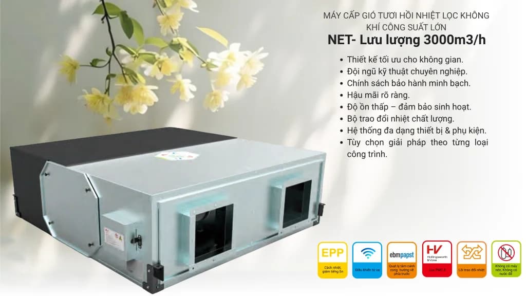 Máy lọc và cấp khí tươi thu hồi nhiệt NET.3000 (Menred) (NET 3000) - Menred - Điện máy ELC