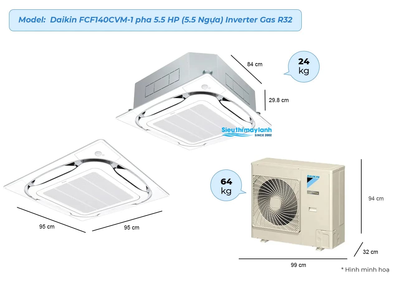 Máy lạnh âm trần cassette Daikin Inverter 5.5HP FCF140CVM
