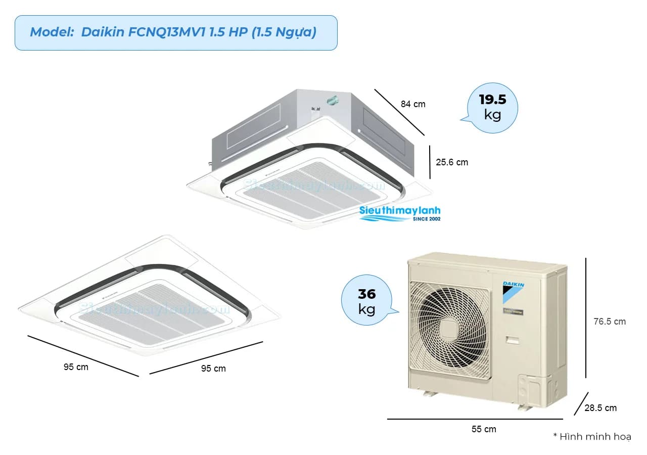 Máy lạnh âm trần cassette Daikin 1.5HP FCNQ13MV1