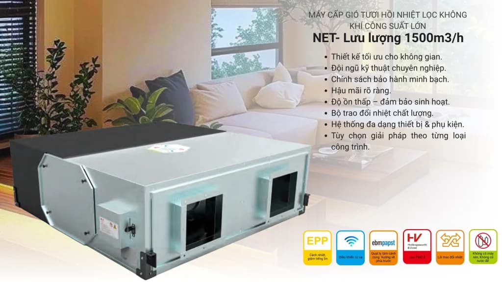 Máy lọc và cấp khí tươi thu hồi nhiệt NET 1500 (Menred) (NET 1500) - Menred - Điện máy ELC